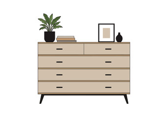 Beige Wooden Dresser with Home Decor Accents.