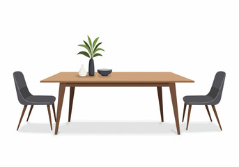 Modern Wooden Dining Table with Two Chairs.