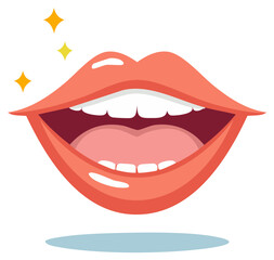 Smiling Mouth with Sparkling White Teeth Vector Illustration for Dental Health and Hygiene Concept