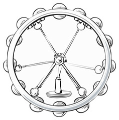 Black and white illustration of a Ferris wheel design element.