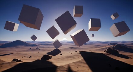 Cubes stands in the desert with float, symbolizing the concept of global connection