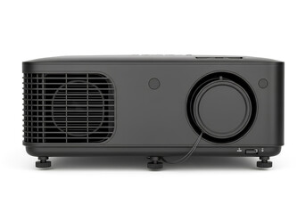 Black Multimedia Projector with Lens Cover on White Background