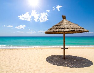 Beach scene with straw umbrella