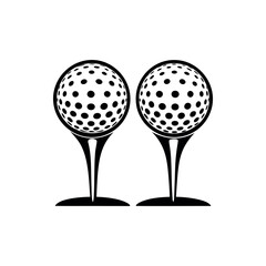 Two Golf Balls on Tees in Black and White Silhouette Design