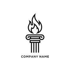 Simple black line art logo of a stylized ancient Greek column with a flame.