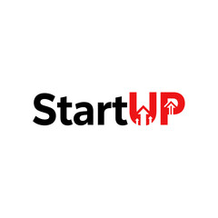 A bold, modern logo for a startup company, featuring upward-pointing arrows within the word 