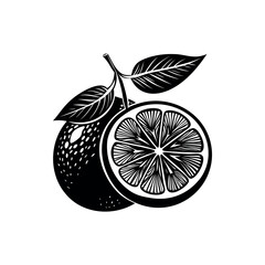 minimalist illustration of a whole lemon with leaves and lemon slice
