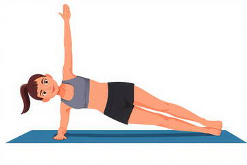 Woman performing side plank exercise on a yoga mat