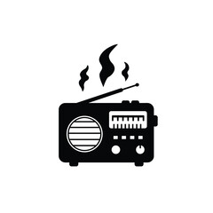 Black vintage radio with smoke and antenna retro broadcast