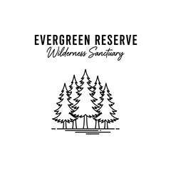 Simple black and white logo featuring text and stylized evergreen trees, representing a sanctuary.