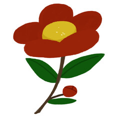 大きな椿の手描きカラーイラスト