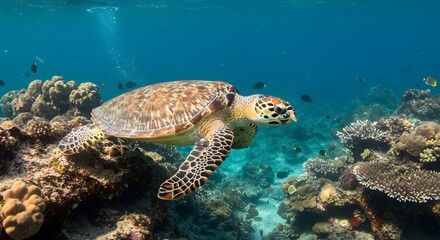 Sea turtle in coral reef environment