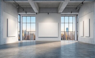 Modern gallery space with city views