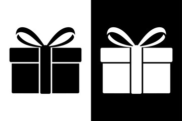 Black and White Gift Box Icon for Holiday and Celebration