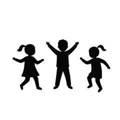 Children dancing joyfully black silhouette movement