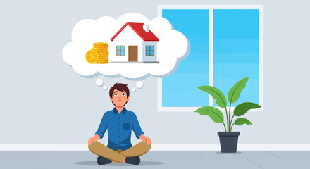 Man Thinking About House and Money, Dreaming