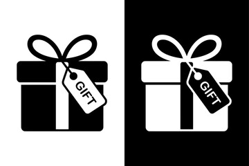 Gift Box Icon Vector Design in Black and White Silhouette