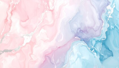 Pastel alcohol ink art with pink, blue, and purple hues and shimmering silver veins.