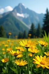 Fototapeta premium Vibrant yellow daisies bloom in Montana's wildflower meadow , sunny, Montana