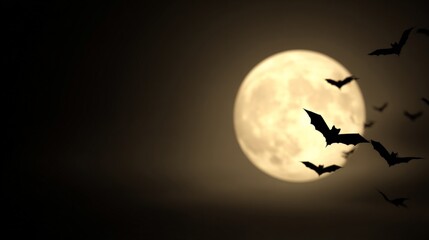 Spooky Halloween Themed Celebration, A full moon illuminated by bats flying across a dark sky.