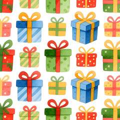 Seamless Pattern of Assorted Watercolor Gift Boxes