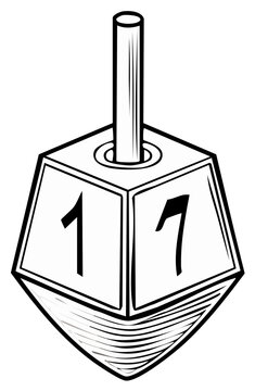 black and white dreidel with numbers clip art preview