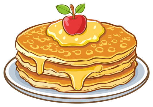 pancakes stack with apple and syrup clip art preview