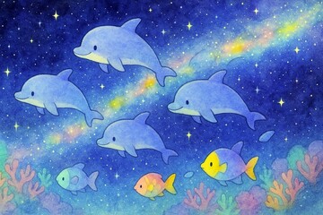 夜空とイルカたち