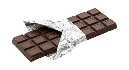 Dark chocolate bar wrapped in foil isolated on transparent background