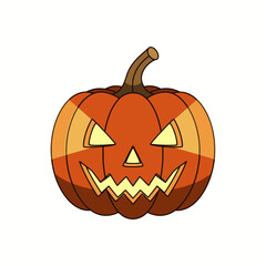 Festive Halloween Pumpkin Illustration with Carved Face and Warm Autumnal Tones, Perfect for Seasonal Greetings and Holiday-Themed Design Projects
