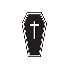 Minimalist Coffin Icon with Christian Cross Symbol for Funeral Announcements and Memorial Service Designs and Religious themed graphic projects.