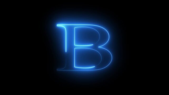 Glowing neon letter 'B' symbol, a shiny light font illustration on a black background
