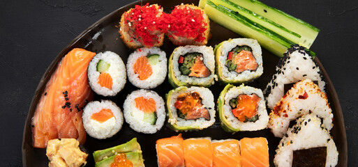 Sushi Set. Rolls, sushi of different types on a plate.