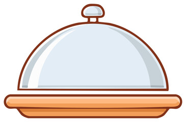 Fototapeta premium Restaurant serving tray with a silver cloche dome lid cartoon illustration
