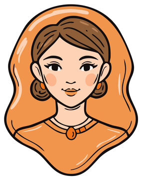 recommend clip art: Stylish Woman with Brown Hair and Orange Outfit Flat Vector Illustration Cartoon
