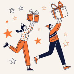 man and woman with gifts