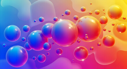 Vibrant 3D Abstract Background with Floating Glossy Gradient Spheres and Colorful Fluid Shapes