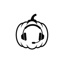 Black pumpkin wearing headset icon vector