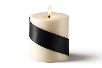 an ivory candle wrapped with a matte black ribbon