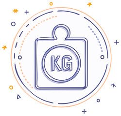 Kilogram weight symbol doodle with decorative circle and stars graphic