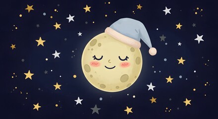 Sleepy moon among stars