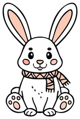 Obraz premium Cute Winter Rabbit Wearing Scarf Illustration Bunny Animal Vector Graphic