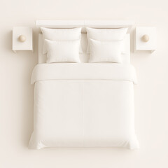 Top View Of A White Bed With Pillows And Nightstands bedroom furniture isolated on a transparent background