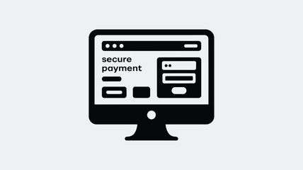 Fototapeta premium Black and white illustration of a computer monitor displaying a secure payment interface design