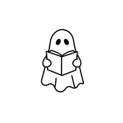 Ghost reading book icon white