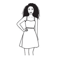 Beautiful Woman Doodle Black and White Illustration with Elegant Line Art and Artistic Hand Drawn Style