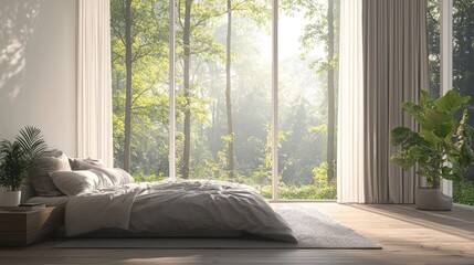 Modern forest view bedroom