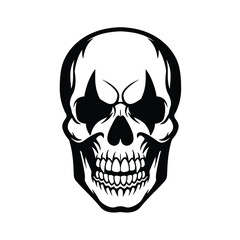 Black skull with sharp teeth and eye sockets white