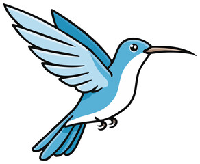 Cartoon Blue Hummingbird in Flight with Wings Spread Animation Ready