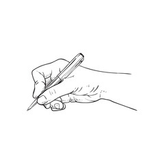 line drawing of a hand holding a pen

